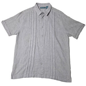 Cubavera Men's Gray Linen Blend Short Sleeve Guayabera Shirt Size M Pleated Boho
